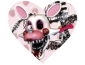 Mangle Heart Render of Mangle from FNAF 2 in a heart shape with a pink background and strawberries.