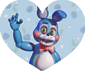 Render of Toy Bonnie from FNAF 2 in the shape of a heart with a blue background with blueberries. Credits to me for creating the image!